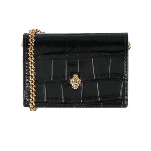 Alexander McQueen Croc-Embossed Leather Card Holder On Chain Black